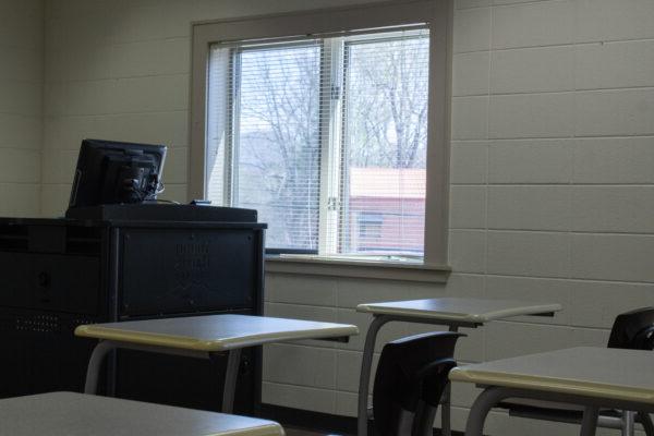 Empty desks in classroom